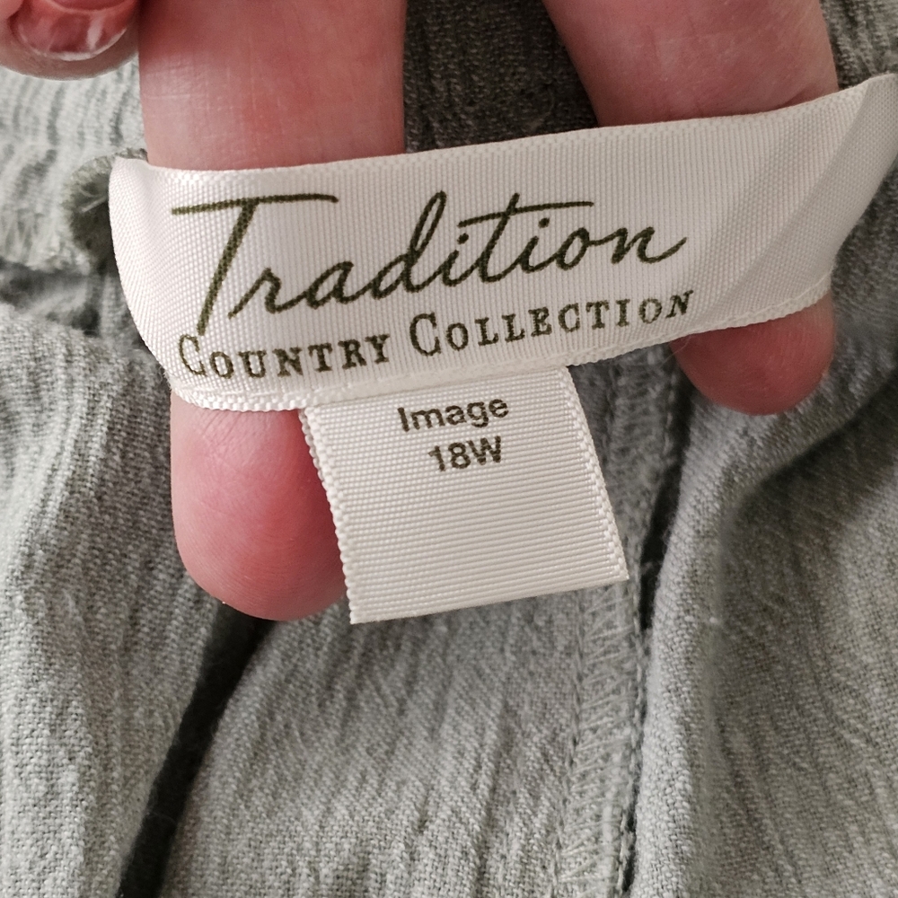 Tradition Pull On Pants Sage Green Cotton Blend Loosefit Lightweight Womens 18 W - Picture 9 of 11